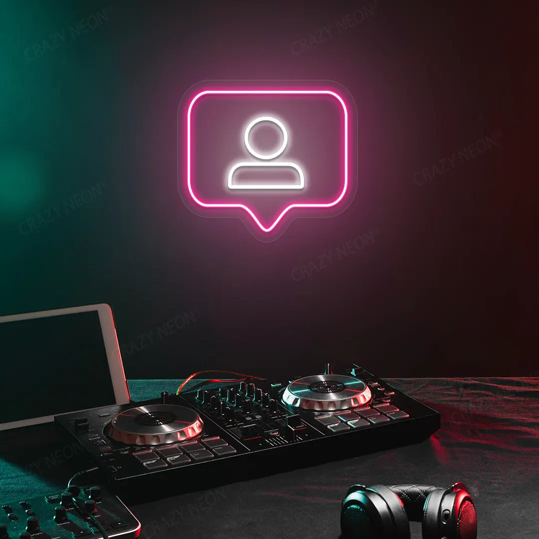 Profile Icon Box Neon Sign in Pink color mounted on a Wall 
