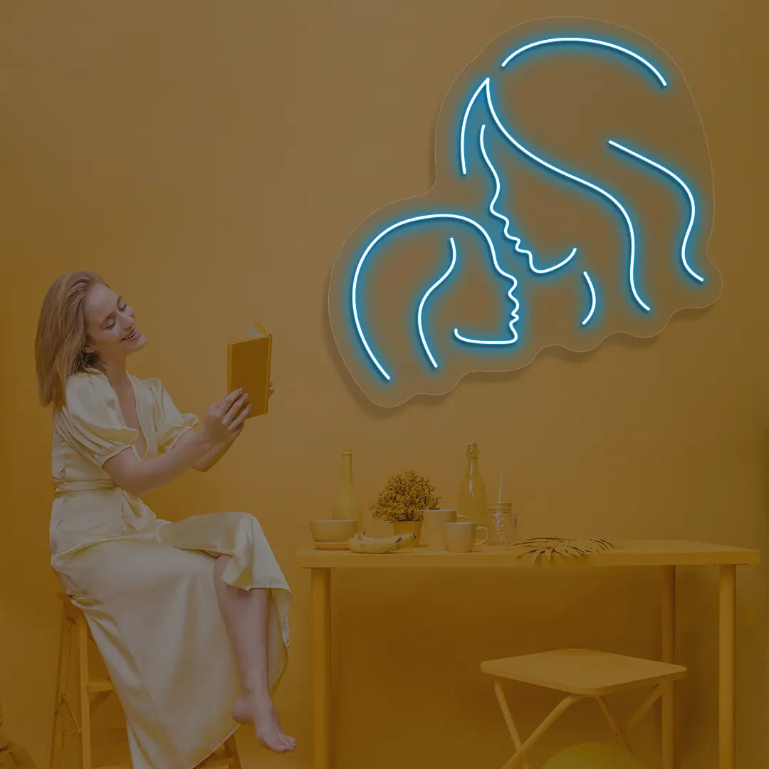 Mama & Me Neon Sign in Iceblue color