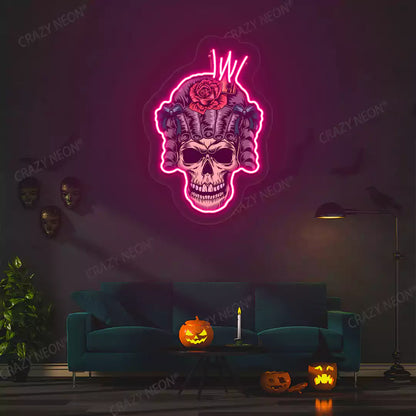 Rose Crown Skull Neon Artwork | Pink
