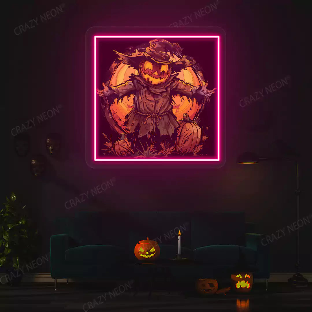 Pumpkin King Scarecrow Neon Artwork | Pink