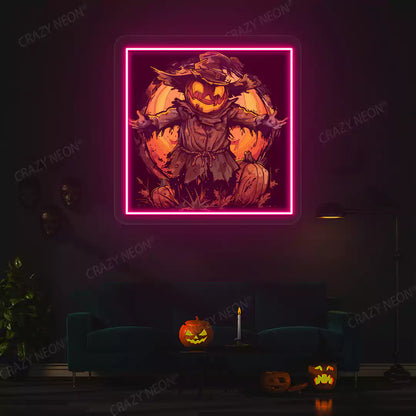 Pumpkin King Scarecrow Neon Artwork | Pink