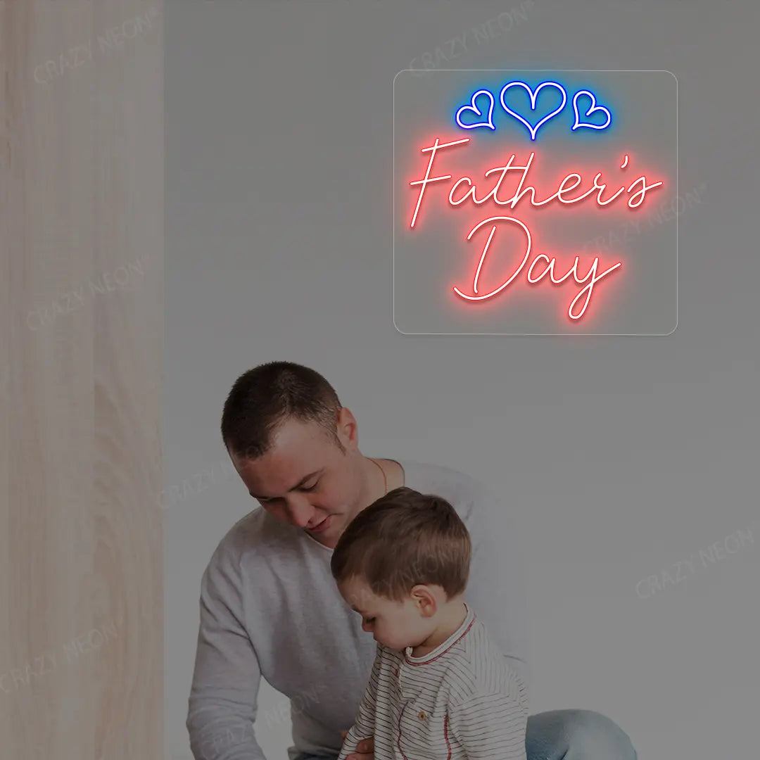 Father's Day With Three Hearts Neon Sign | Red
