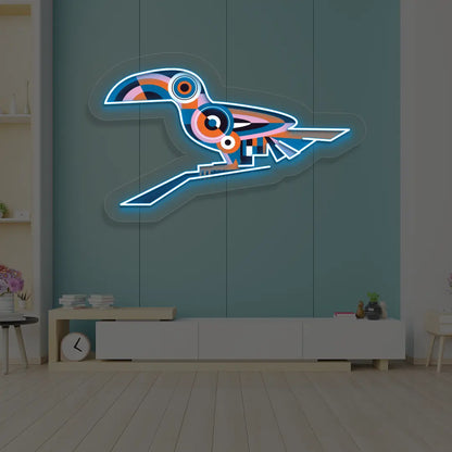 Toucan Harmony Abstract Neon Artwork Sign in Iceblue color