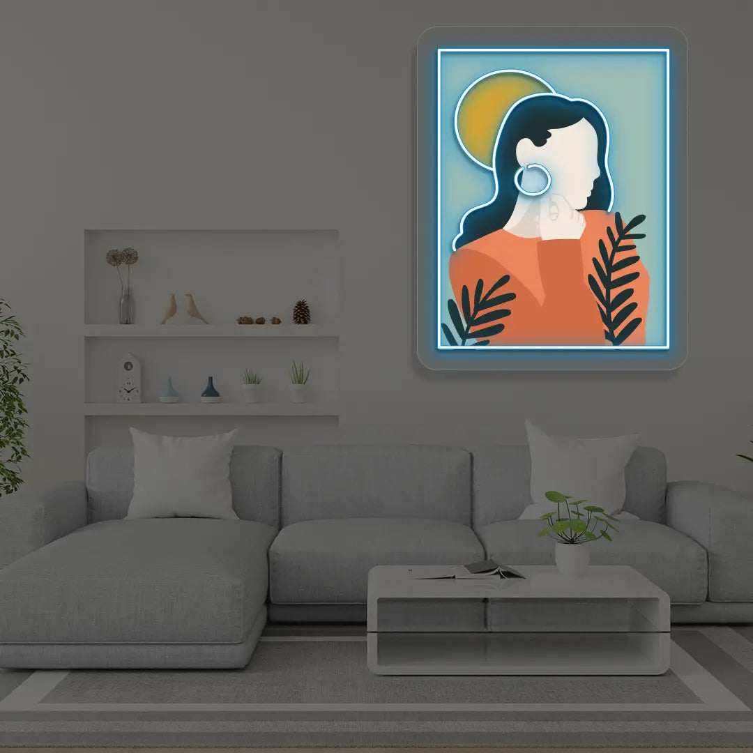 Calm Aura Abstract Neon Artwork Sign in Iceblue color
