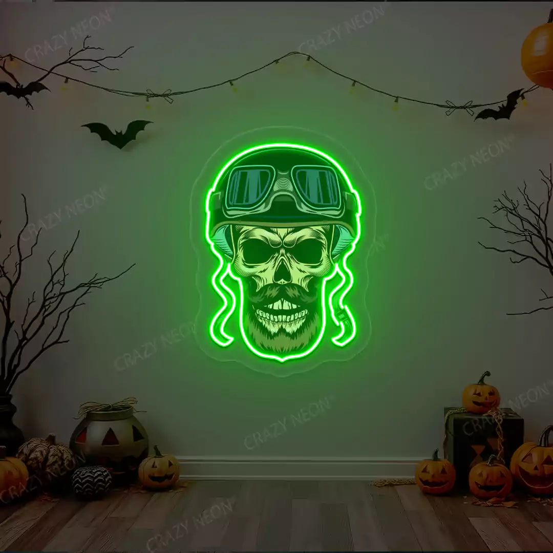 Aviator Skull Neon Artwork | Green