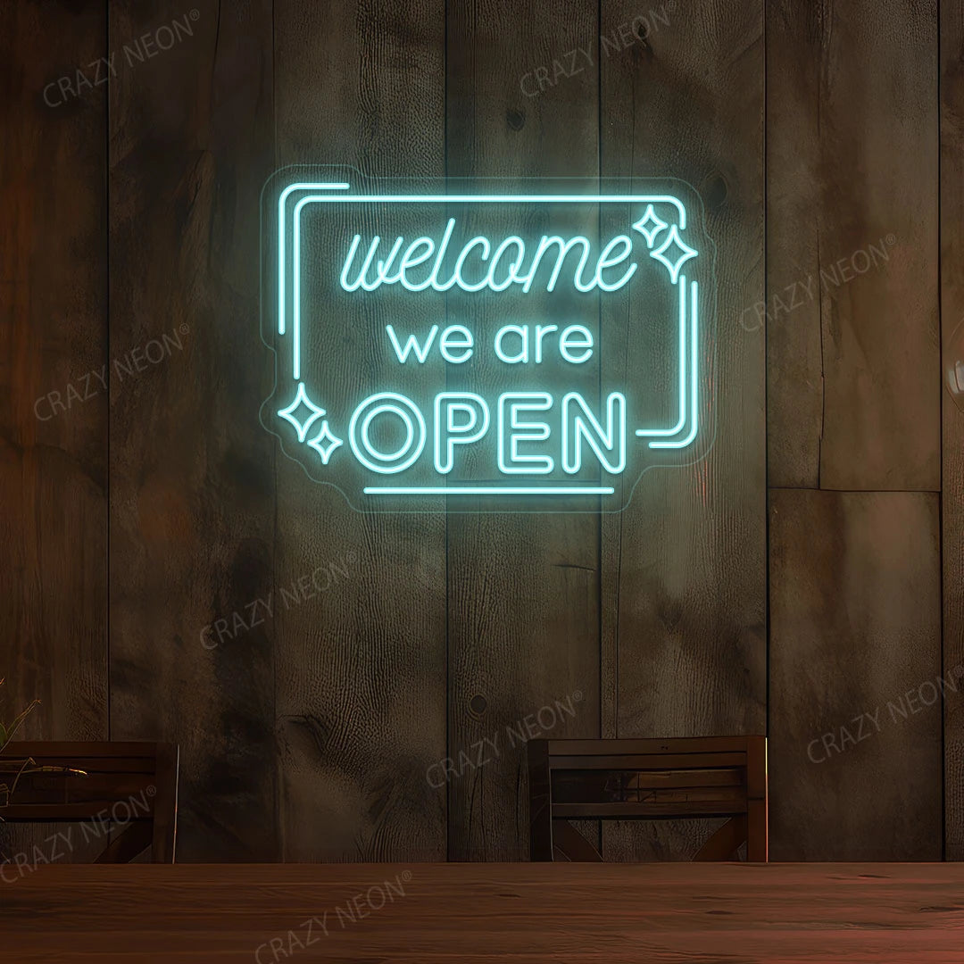 Welcome We are Open Neon Sign | Iceblue