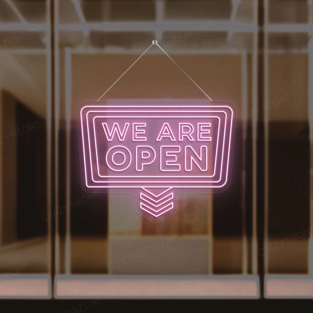 We Are Open Sign with downward Arrow | Pink