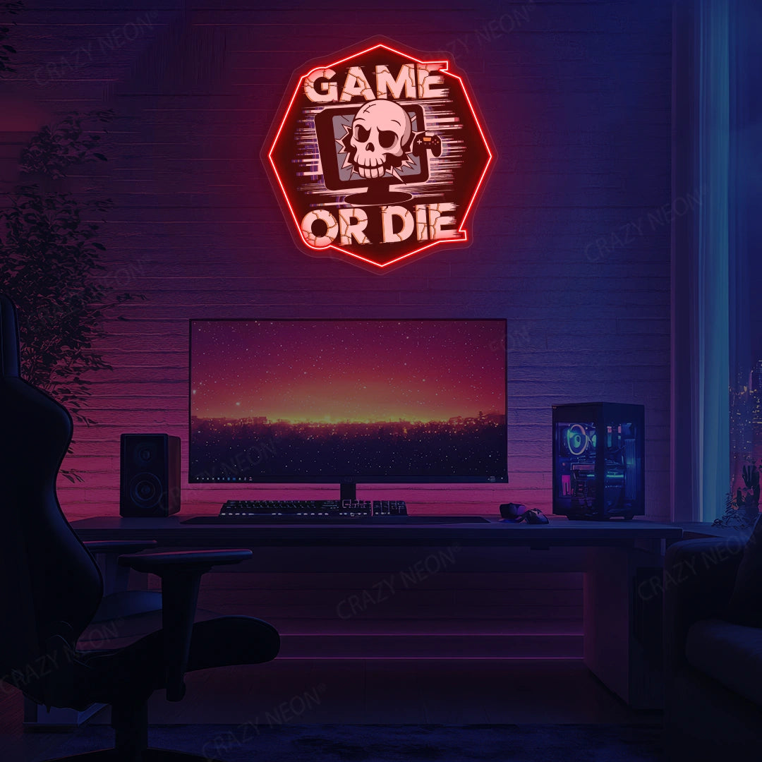 Game Or Die Neon Artwork in Red color