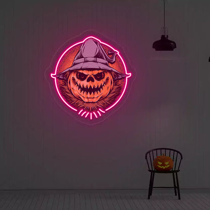 Witch Pumpkin Scarecrow Neon Artwork | Pink