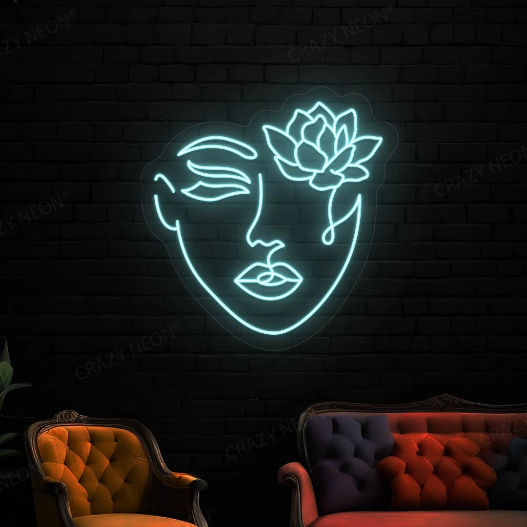 Flower With Face Neon Sign | Ice Blue