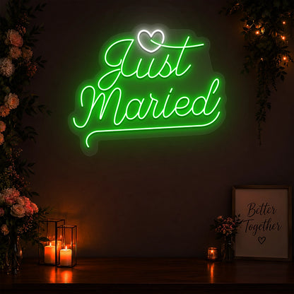 Just Married Vows Wedding Neon Sign in Green color