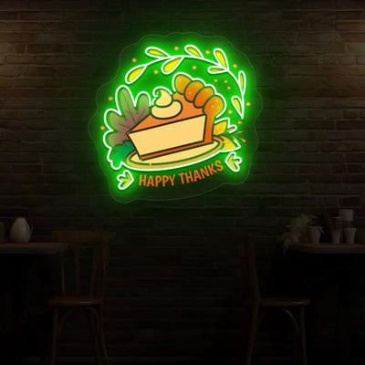 Whipped pumpkin pie happy thanks neon sign in green