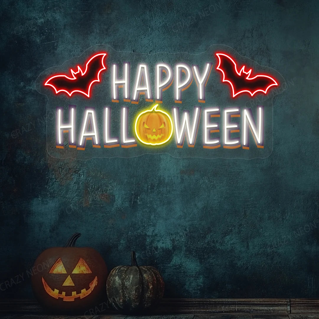 Happy Halloween Neon Artwork | White