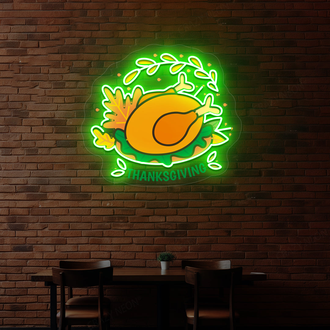 Thanksgiving roast turkey neon sign in green