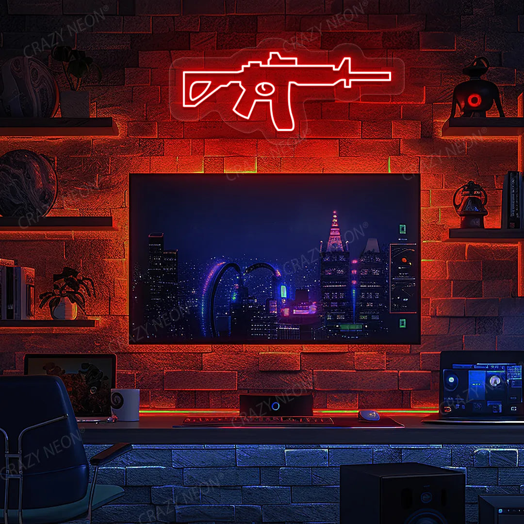 M416 Gaming Gun Neon Sign in Red color