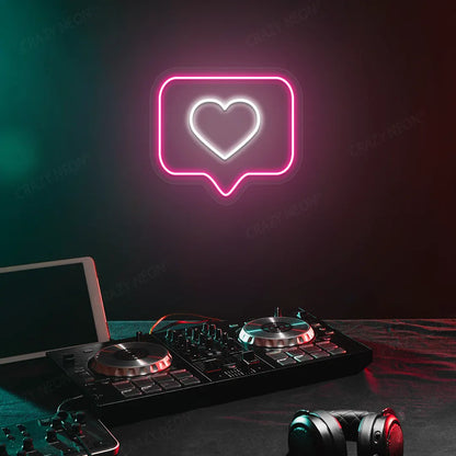 Like Heart Neon Sign in Pink Color Mounted on a wall 
