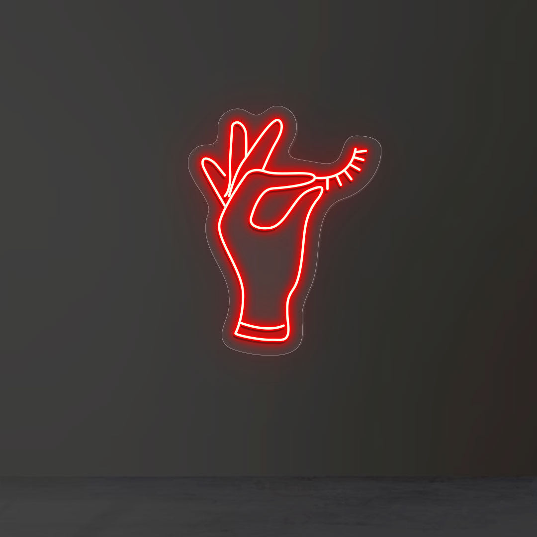 Hand Holding Eyelash Neon Sign | CNUS013090 | Red