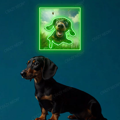 Happy Dachshund Neon Artwork in Green Color