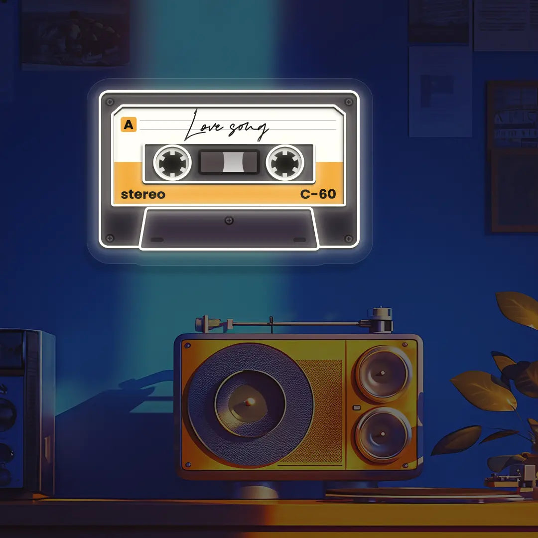 Love Song Cassette Neon Artwork in Warmwhite Color