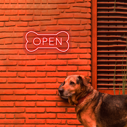 Open Bone Pet Shop Neon Sign | Red