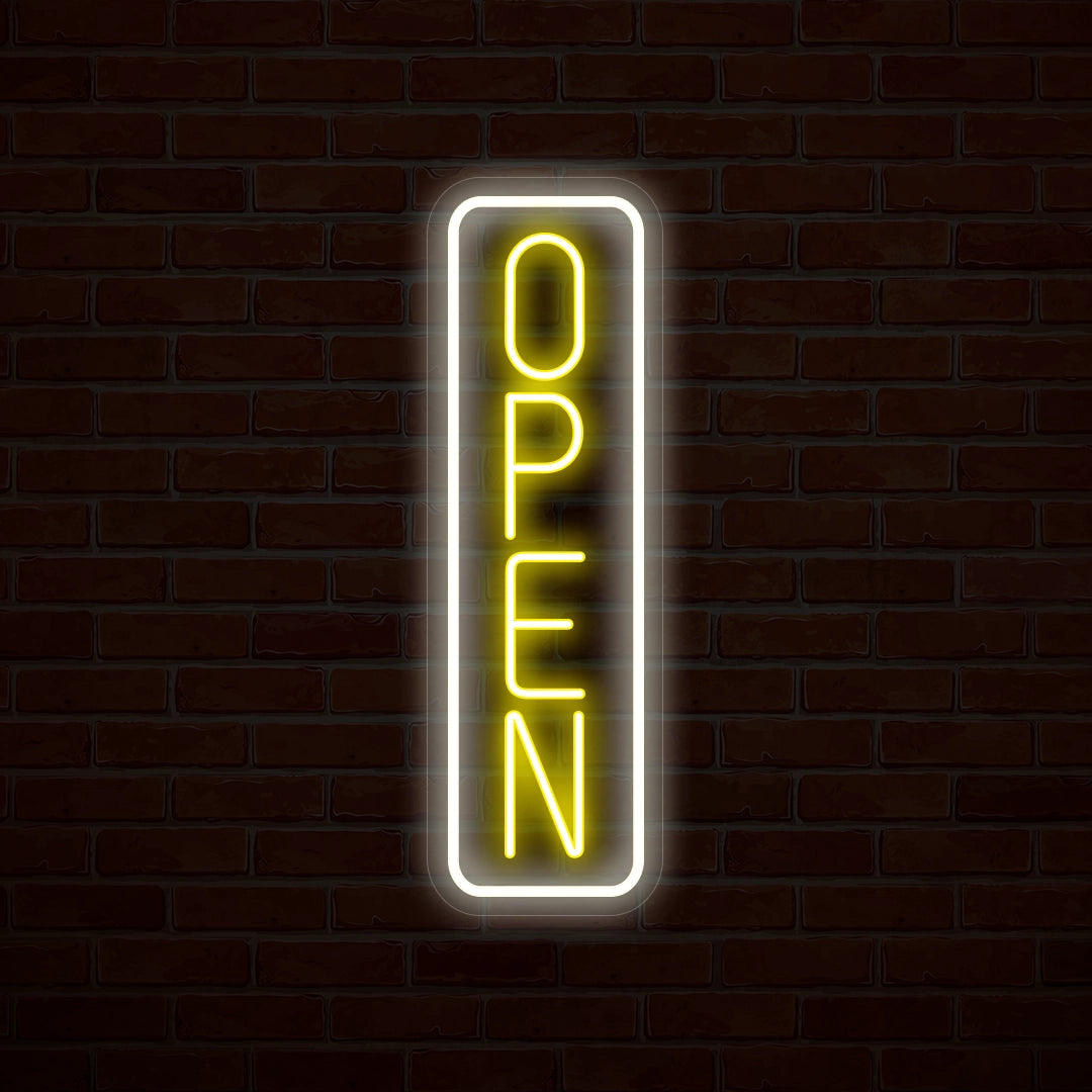 Vertical Open Neon Sign-Multicolor | Yellow-White