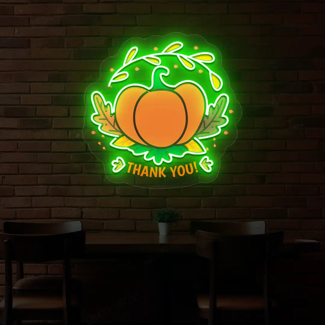 Pumpkin thank you neon sign in green