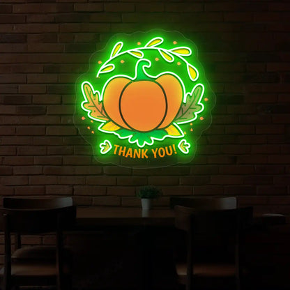 Pumpkin thank you neon sign in green