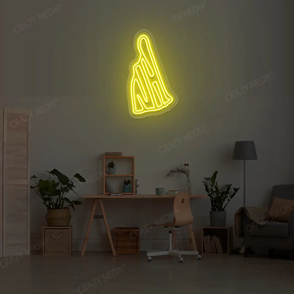 NEW HAMPSHIRE Map Neon Sign lighting up in yellow color in a room