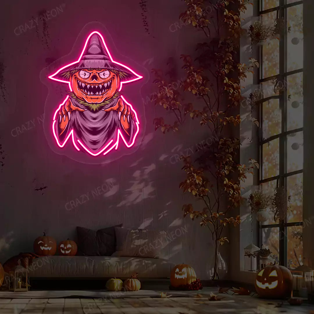 Pumpkin Witch Neon Artwork | Pink