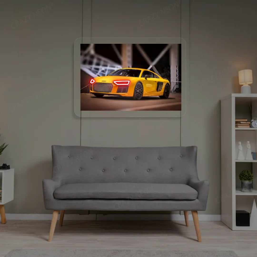 Yellow R8 Headlight Neon Artwork | Red