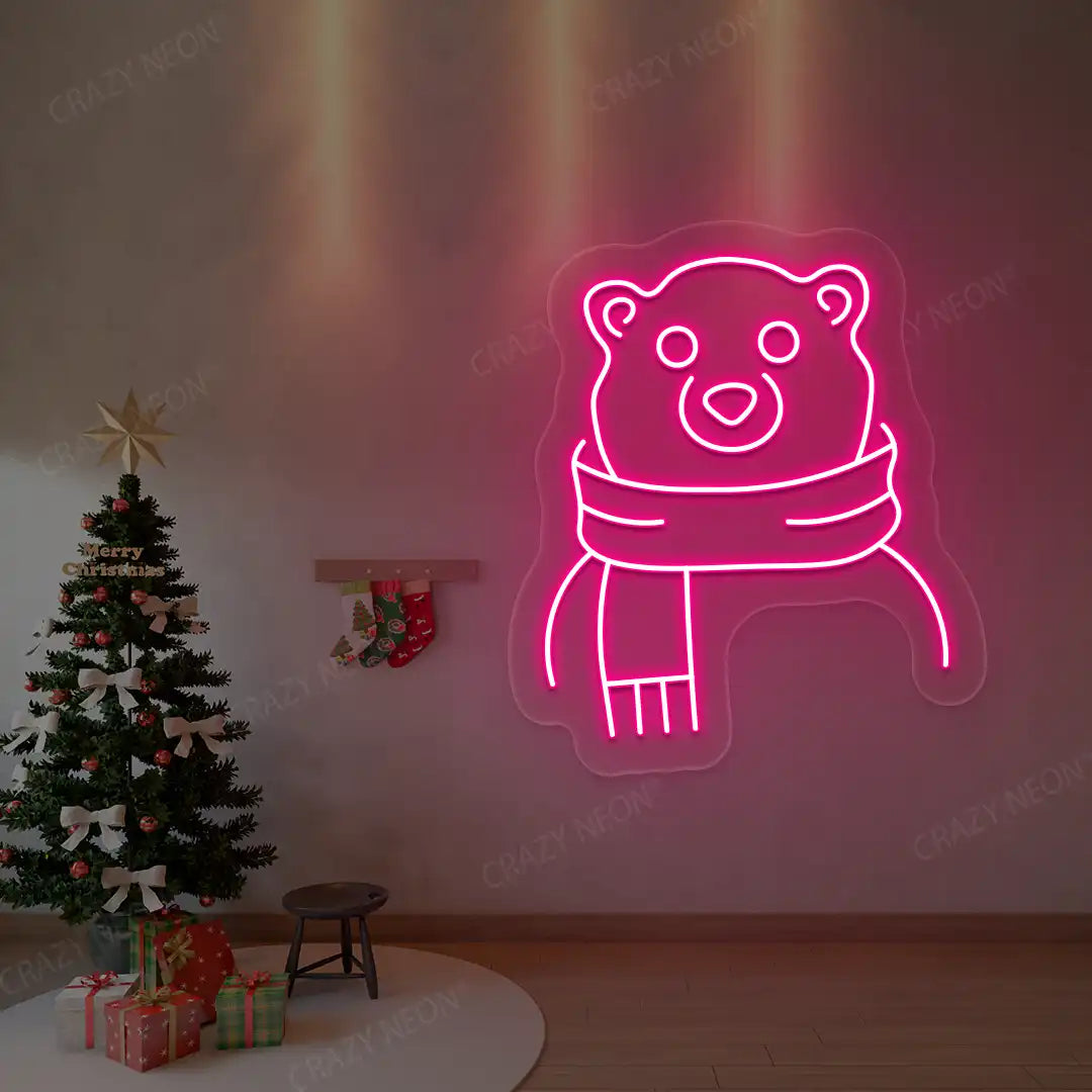 Scarfed Bear Neon Sign | Pink