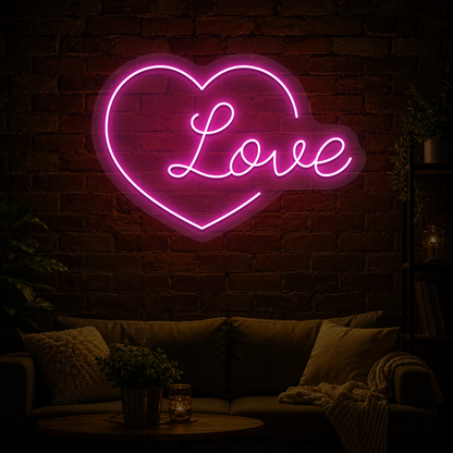 Heart of Love Neon Sign in Pink color