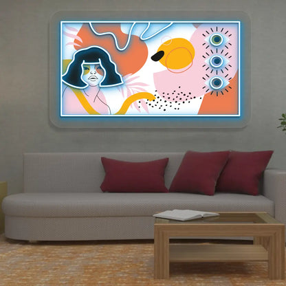 ice blue abstract canvas Neon Artwork Sign mounted on a wall