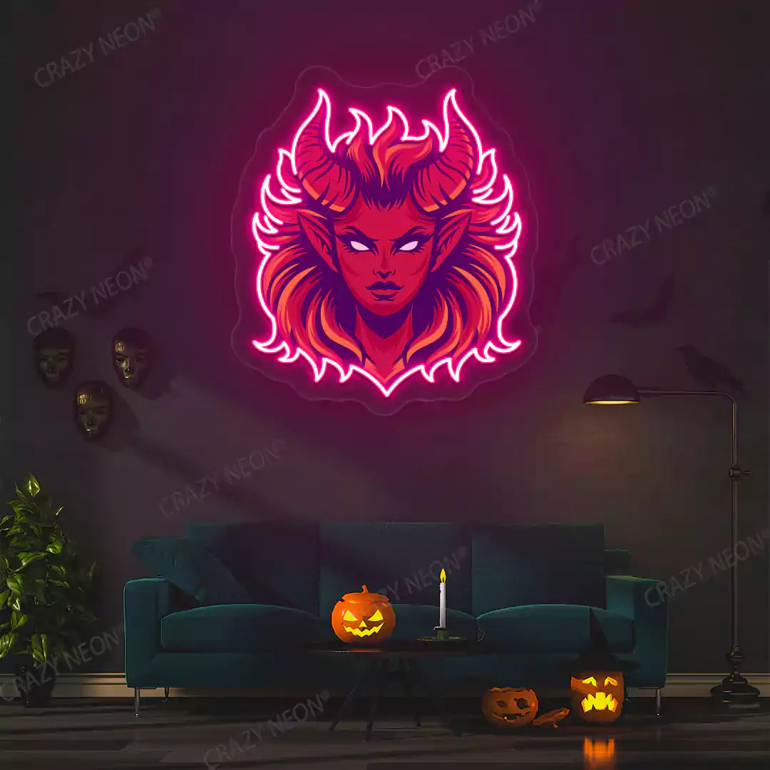 Fiery Demon Mane Neon Artwork | Pink