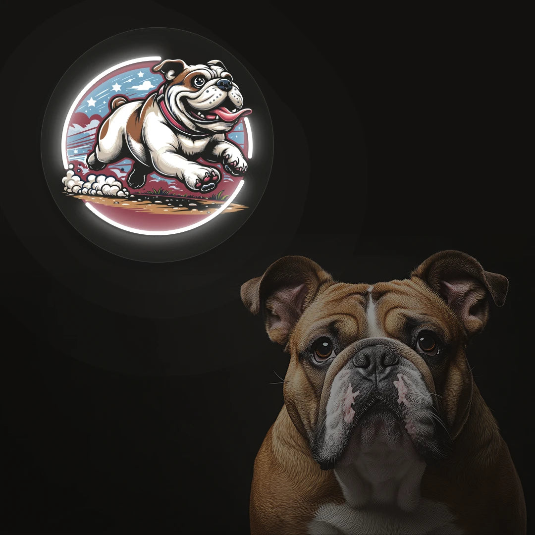 Zoomies Bulldog Run Neon Artwork in White color