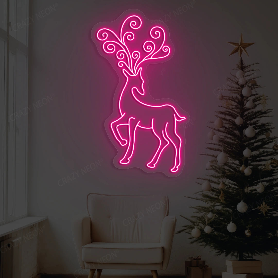 Regal Swirl Antler Reindeer Neon Sign | Pink