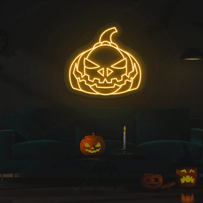 Evil Pumpkin Face Neon Sign | Orange
