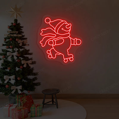 Skating Snowman Neon Sign | Red