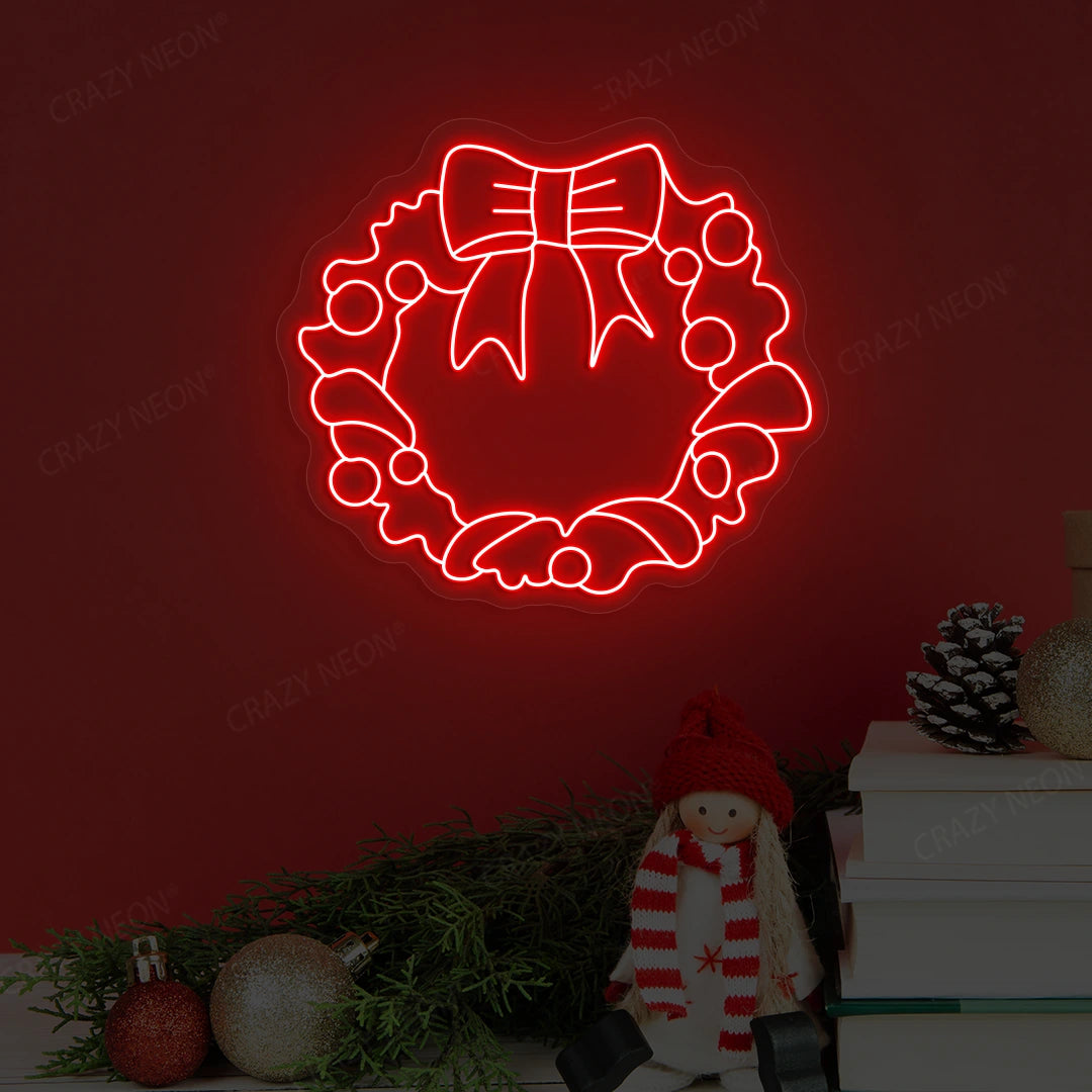 Holiday Bow Wreath Neon Sign | Red