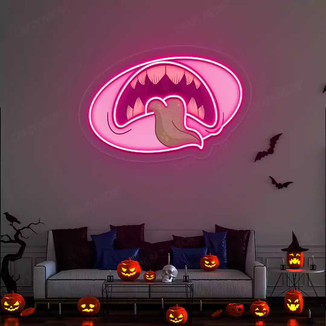 Creepy Monster Mouth Neon Artwork | Pink