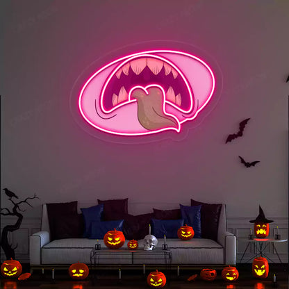 Creepy Monster Mouth Neon Artwork | Pink