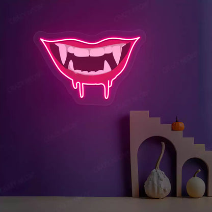Dripping Vampire Smile Neon Artwork | Pink