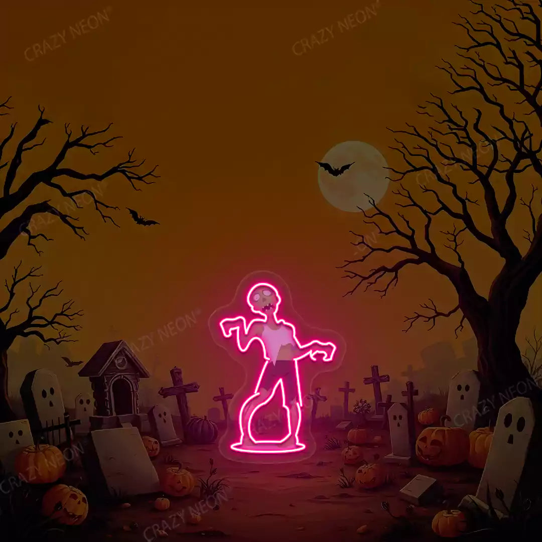 Cemetery Zombie Neon Artwork | Pink