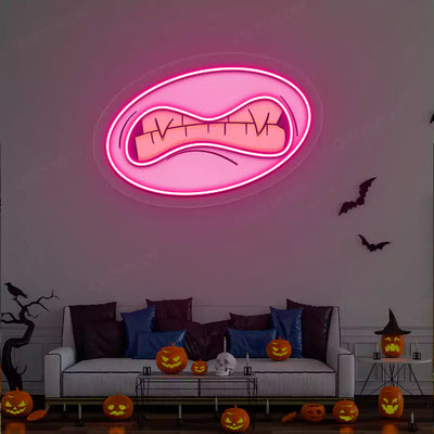 Grotesque Monster Mouth Neon Artwork | Pink