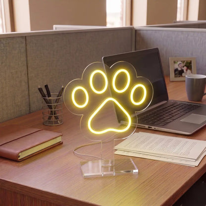 Snuggle Paw Mini Neon Sign in Yellow color