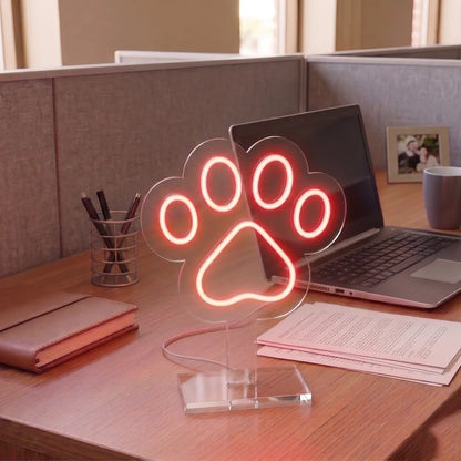 Snuggle Paw Mini Neon Sign in Red Color
