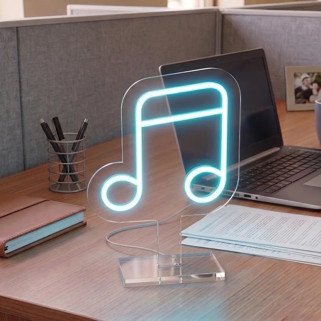 Music Note Mini Neon Sign in Iceblue color
