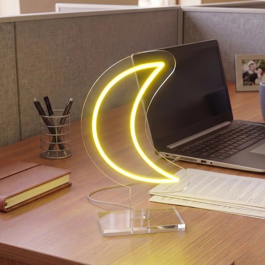 Crescent Moon Mini Neon Sign in Yellow color