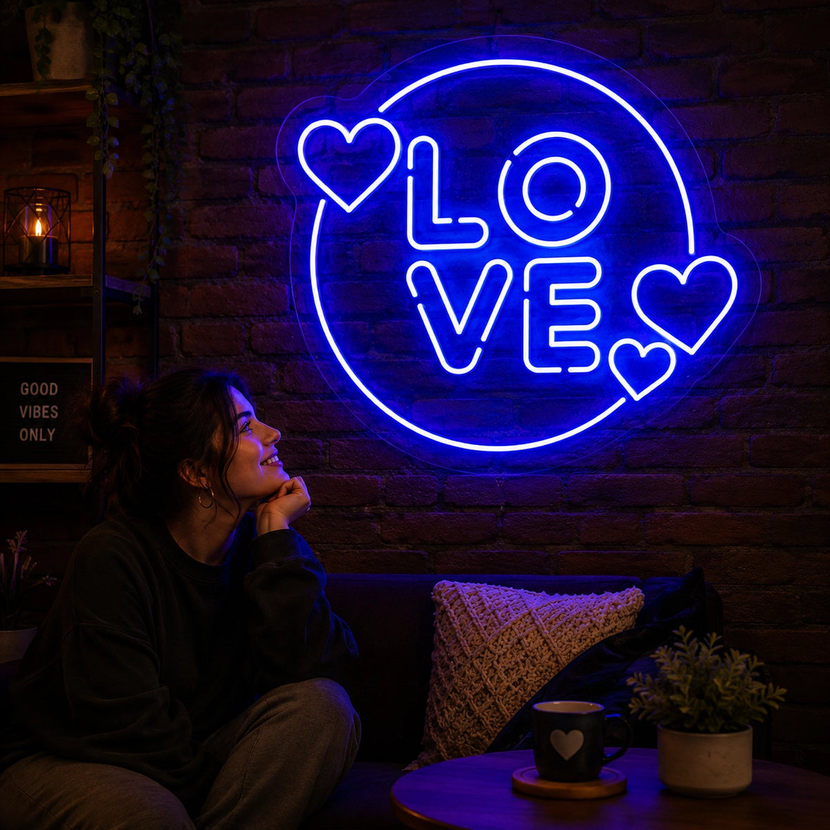 Circle of Love Neon Sign in Blue color