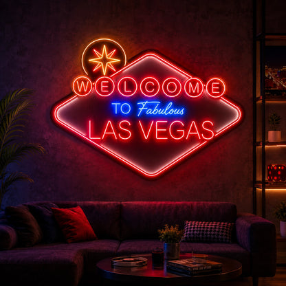 Welcome To Fabulous Las Vegas Vintage Neon Sign in red blue color